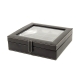 Black Leather 20 Cufflink Box with Glass Top and Snap Closure.
